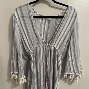 Blue Island Striped Boho Cover-Up Tunic –‎ Size S – Beach Swim Resortwear
